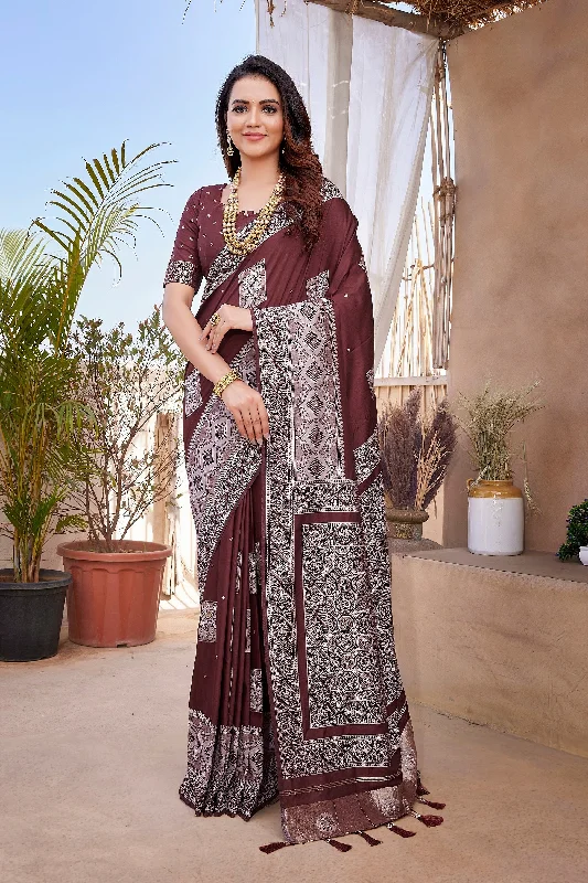 NOZ2TOZ Women Wedding Wear Zari Weaving Paithani Silk Saree with Unstitched Blouse - Coffee Side Tie Blouse NOZ2TOZ Women Wedding Wear Zari Weaving Paithani Silk Saree with Unstitched Blouse - Coffee Side Tie Blouse