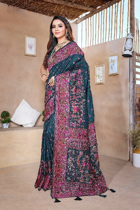 NOZ2TOZ Women Wedding Wear Jacquard Weaving Worked Pure Pashmina Saree with Unstitched Blouse - Navy Blue Smart Business Blouse NOZ2TOZ Women Wedding Wear Jacquard Weaving Worked Pure Pashmina Saree with Unstitched Blouse - Navy Blue Smart Business Blouse