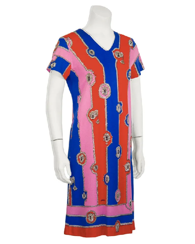 Blue, Pink and Red Lock and Key Pattern Mini Dress Classic White Mini Dress