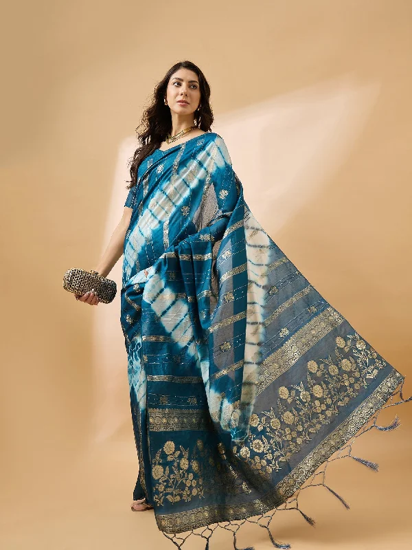 NOZ2TOZ Women Party Wear Cotton Saree with Unstitched Blouse - Sky Blue Satin Drape Blouse NOZ2TOZ Women Party Wear Cotton Saree with Unstitched Blouse - Sky Blue Satin Drape Blouse
