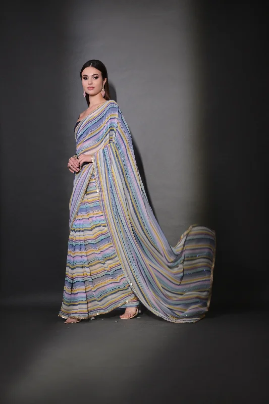NOZ2TOZ Women Party Wear Leheriya Print Georgette Saree with Unstitched Blouse - Blue Polished Work Blouse NOZ2TOZ Women Party Wear Leheriya Print Georgette Saree with Unstitched Blouse - Blue Polished Work Blouse