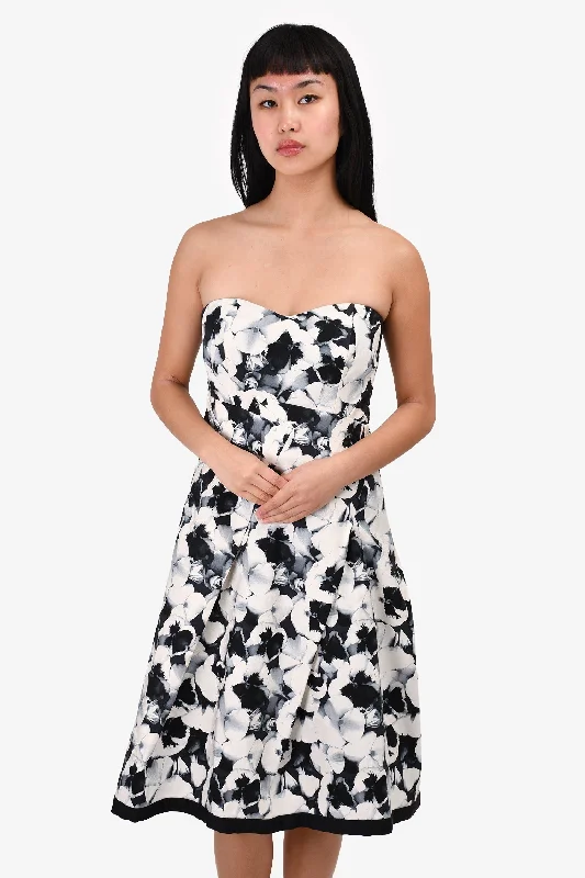 Carolina Herrera Black/White Floral Printed Strapless Mini Dress Size 6 Fashionable Lace Mini Dress