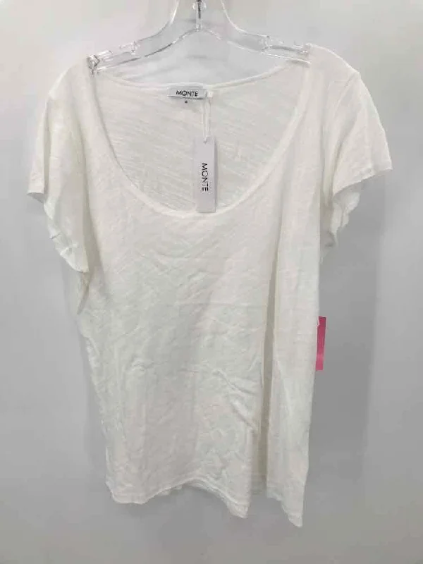 Pre-Owned Monte White Size Small T-shirt -- Basic T-Shirt Crew Neck Short Sleeve