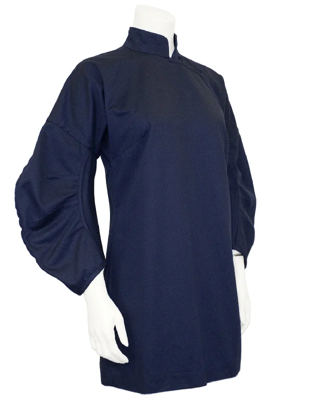Spring/Summer 2003 Navy Blue Cheongsam Mini Dress Chic Pleated Mini Dress