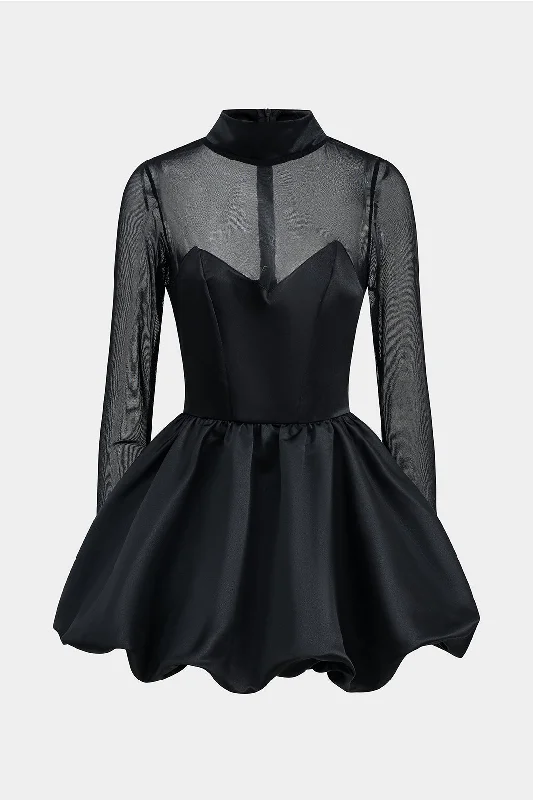 Mesh Patchwork Mock Neck Zipper Puff Hem Long Sleeve Mini Dress Cozy Sweater Mini Dress Mesh Patchwork Mock Neck Zipper Puff Hem Long Sleeve Mini Dress Cozy Sweater Mini Dress