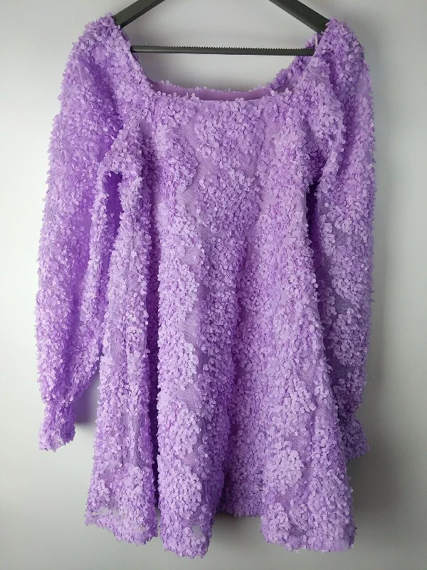 Pieces Lilac Appliqué Square Neck Mini Dress Size UK Small **** V30 Cozy T-Shirt Mini Dress