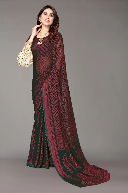 NOZ2TOZ Women Party Wear Printed Brasso Chiffon Saree with Unstitched Blouse - Bottle Green Modern Work Blouse NOZ2TOZ Women Party Wear Printed Brasso Chiffon Saree with Unstitched Blouse - Bottle Green Modern Work Blouse