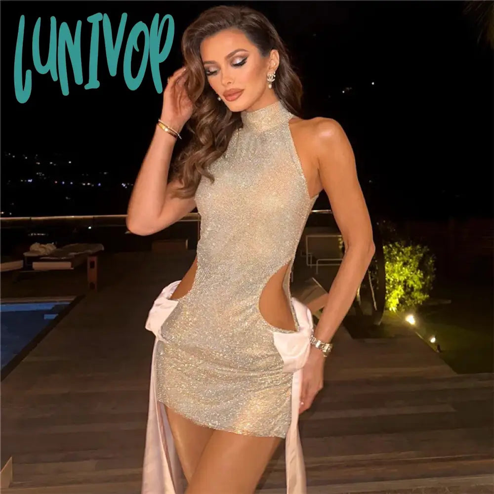 Lunivop Side Hollow Bows Sleeveless Mini Dresses Glitter Sexy Party Clubwear Women's Dress Summer 2024 Birthday Outfits Comfortable One-Shoulder Mini Dress Lunivop Side Hollow Bows Sleeveless Mini Dresses Glitter Sexy Party Clubwear Women's Dress Summer 2024 Birthday Outfits Comfortable One-Shoulder Mini Dress