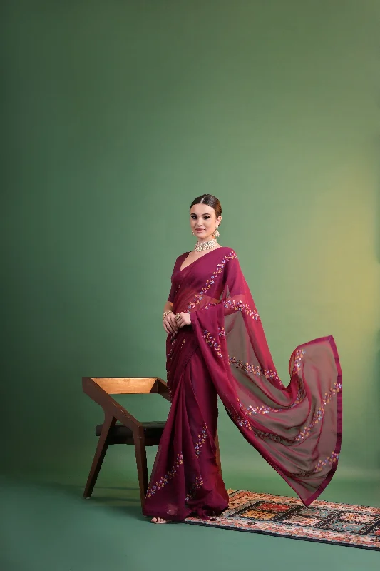 NOZ2TOZ Women Party Wear Sequence Embroidery Worked Georgette Saree with Unstitched Blouse - Red Oversized Silk Blouse NOZ2TOZ Women Party Wear Sequence Embroidery Worked Georgette Saree with Unstitched Blouse - Red Oversized Silk Blouse