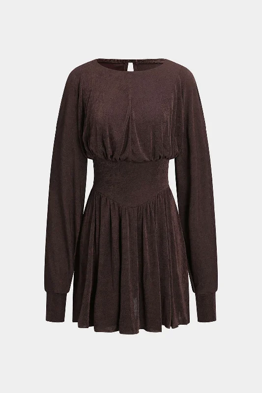 Ruched Zipper Long Sleeve  Mini Dress Fashionable Mini Dress with Pockets