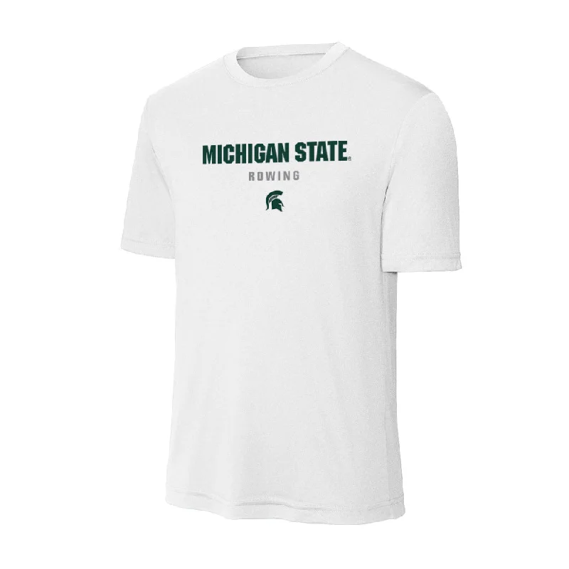 Michigan State - NCAA Women's Rowing : Taylor Peterson - Activewear T-Shirt-- Fleece Nylon Spandex Michigan State - NCAA Women's Rowing : Taylor Peterson - Activewear T-Shirt-- Fleece Nylon Spandex