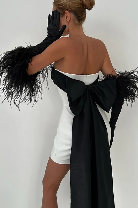 Contrast Satin Ruched Bow Zipper Backless Strapless Mini Dress Trendy Cut-Out Mini Dress Contrast Satin Ruched Bow Zipper Backless Strapless Mini Dress Trendy Cut-Out Mini Dress