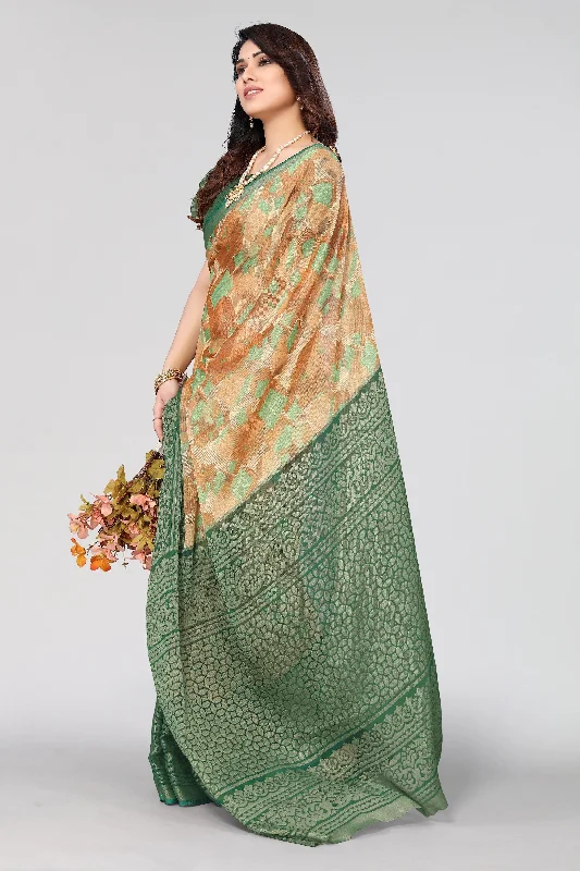 NOZ2TOZ Women Party Wear Printed Brasso Chiffon Saree with Unstitched Blouse - Green Embroidered Cotton Blouse NOZ2TOZ Women Party Wear Printed Brasso Chiffon Saree with Unstitched Blouse - Green Embroidered Cotton Blouse