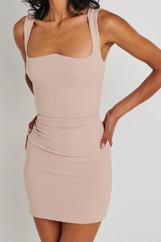 Ginza Mini Dress - Nude Elegant Floral-Print Mini Dress