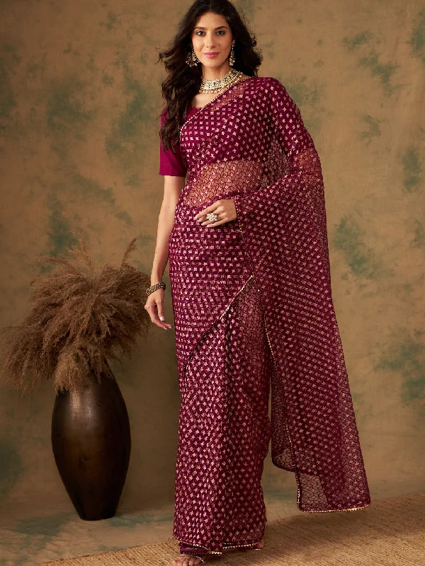 NOZ2TOZ Women Party Wear Heavy Net Saree with Unstitched Blouse - Wine Feminine Satin Blouse NOZ2TOZ Women Party Wear Heavy Net Saree with Unstitched Blouse - Wine Feminine Satin Blouse