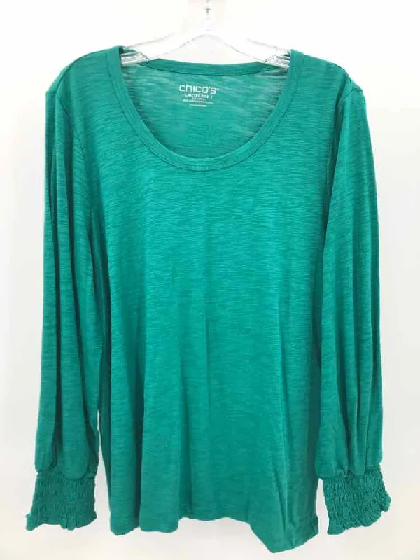 Pre-Owned Chico's Green Size Large Long Sleeve T-shirt-- Notch Collar Peter Pan Collar Cowl Neck Pre-Owned Chico's Green Size Large Long Sleeve T-shirt-- Notch Collar Peter Pan Collar Cowl Neck