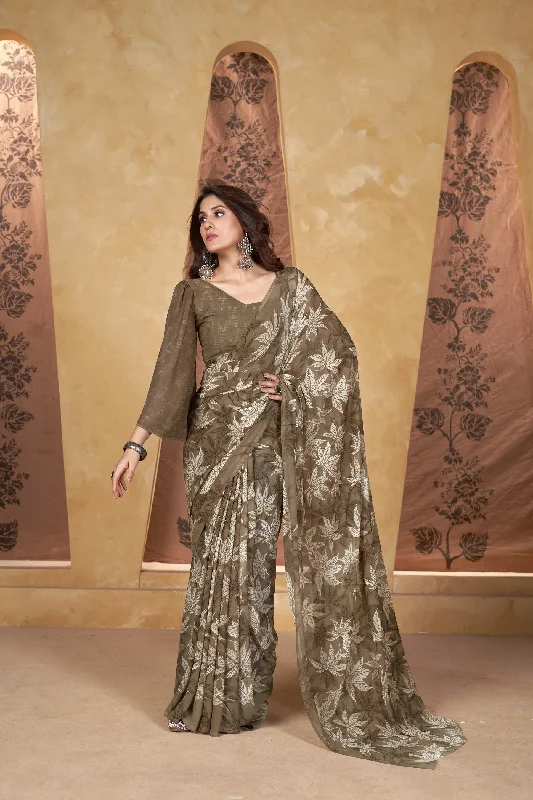 NOZ2TOZ Women Casual Wear Printed Weight Less Saree with Unstitched Blouse - Beige Casual Button Blouse NOZ2TOZ Women Casual Wear Printed Weight Less Saree with Unstitched Blouse - Beige Casual Button Blouse