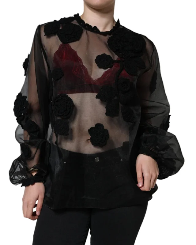 Dolce & Gabbana Women's Floral Organza Blouse Black Floral Organza Blouse Sheer Floral Blouse Women's Embroidered Organza Blouse Black Organza Blouse with Floral Appliqu\u00e9s Business Casual Blouse Dolce & Gabbana Women's Floral Organza Blouse Black Floral Organza Blouse Sheer Floral Blouse Women's Embroidered Organza Blouse Black Organza Blouse with Floral Appliqu\u00e9s Business Casual Blouse