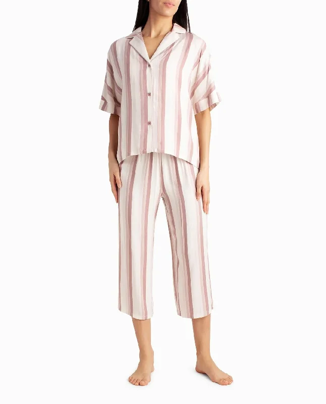 Nicole Miller Woven Shirt And Capri Two-Piece Sleepwear Set-- Terry Blend Velvet Blend Canvas Blend