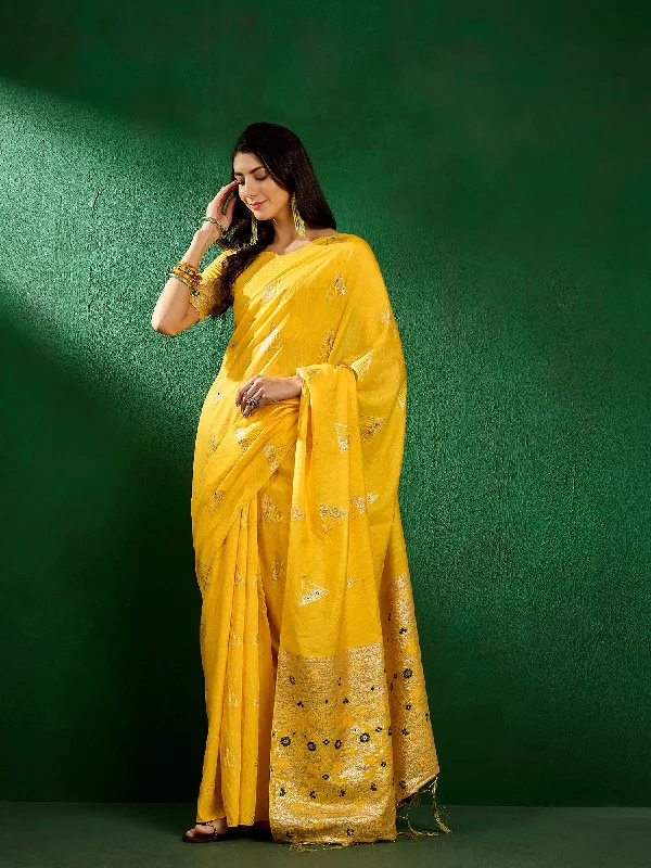 NOZ2TOZ Women Party Wear Dola Cotton Saree with Unstitched Blouse - Yellow Cotton Casual Blouse NOZ2TOZ Women Party Wear Dola Cotton Saree with Unstitched Blouse - Yellow Cotton Casual Blouse
