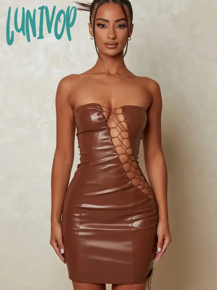 Lunivop Hollow Out PU Leather Sexy Mini Dresses for Women Strapless Sleeveless Backless Bodycon Party Short Dress Vestido Sexy Dress Club Comfortable Shift Mini Dress Lunivop Hollow Out PU Leather Sexy Mini Dresses for Women Strapless Sleeveless Backless Bodycon Party Short Dress Vestido Sexy Dress Club Comfortable Shift Mini Dress