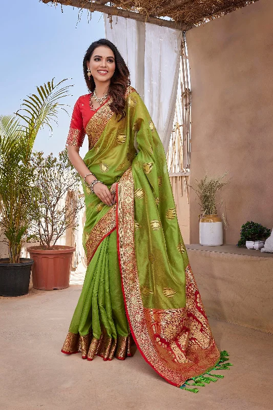 NOZ2TOZ Women Party Wear Pure Zari Silk Saree with Unstitched Blouse - Green Lightweight Chiffon Blouse NOZ2TOZ Women Party Wear Pure Zari Silk Saree with Unstitched Blouse - Green Lightweight Chiffon Blouse