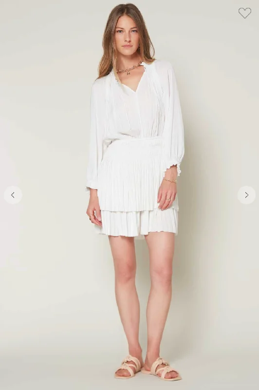 THREE QUARTER SLV PLEATED MINI DRESS Trendy Mesh Mini Dress