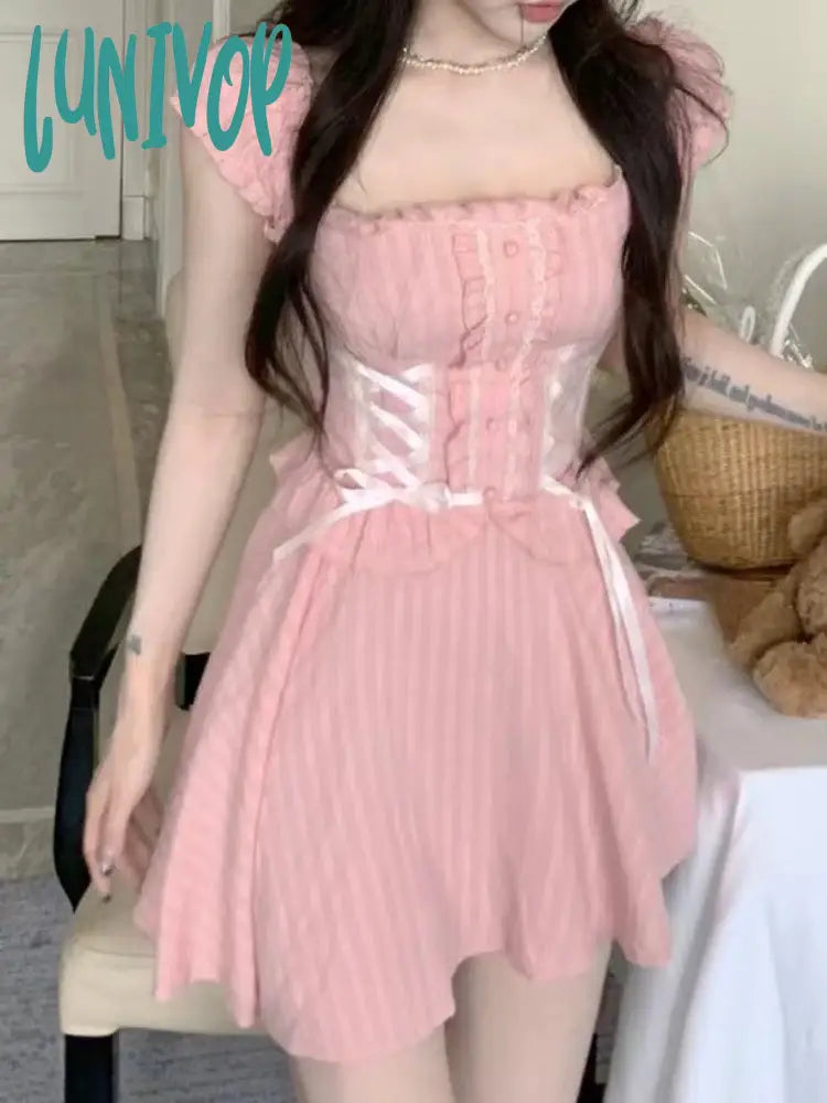 Lunivop Summer Pink Sweet Party Mini Dress Women Bow France Elegant Cute Dress Female Korean Fashion Short Sleeve Y2k Fairy Dress Comfortable Boho Mini Dress Lunivop Summer Pink Sweet Party Mini Dress Women Bow France Elegant Cute Dress Female Korean Fashion Short Sleeve Y2k Fairy Dress Comfortable Boho Mini Dress