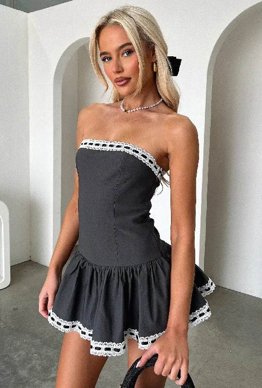 Tansy Strapless Mini Dress - Grey Elegant Lace-Up Mini Dress