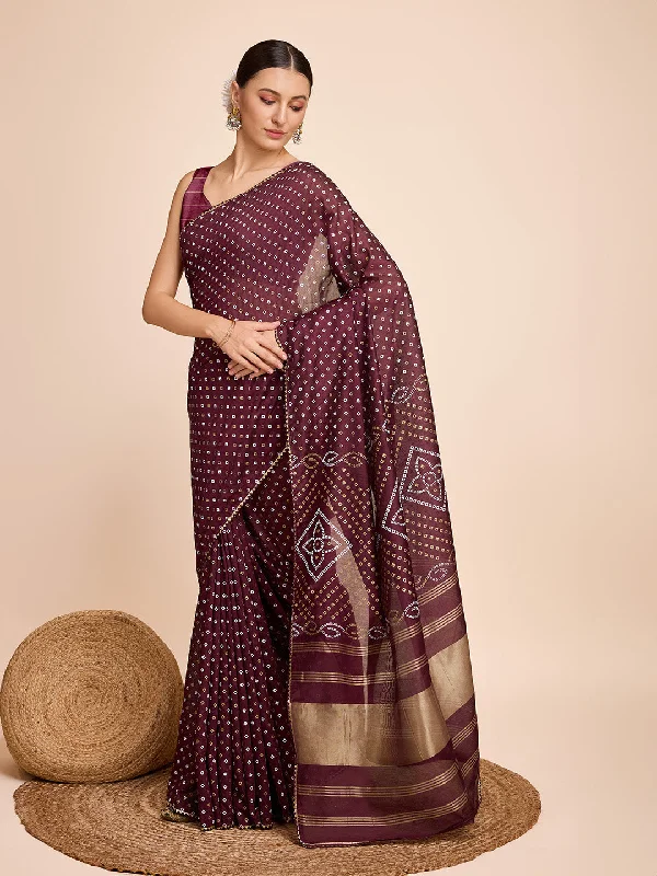 NOZ2TOZ Women Party Wear Semi Cotton Silk Saree with Unstitched Blouse - Maroon Delicate Bow Blouse NOZ2TOZ Women Party Wear Semi Cotton Silk Saree with Unstitched Blouse - Maroon Delicate Bow Blouse