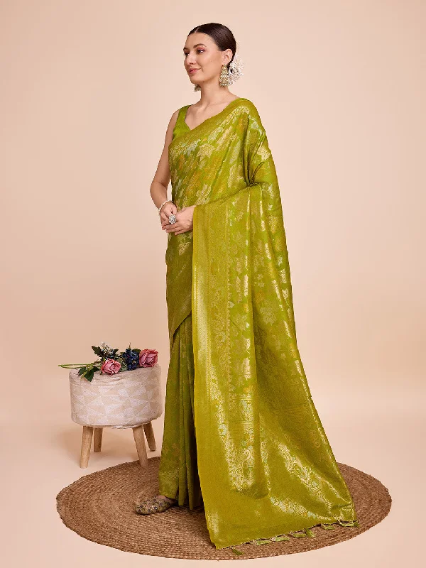 NOZ2TOZ Women Party Wear Double Zari Weaving Pure Silk Saree with Unstitched Blouse - Parrot Green Business Casual Blouse NOZ2TOZ Women Party Wear Double Zari Weaving Pure Silk Saree with Unstitched Blouse - Parrot Green Business Casual Blouse