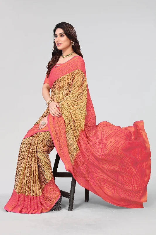 NOZ2TOZ Women Party Wear Printed Brasso Chiffon Saree with Unstitched Blouse - Tomato Feminine Pastel Blouse NOZ2TOZ Women Party Wear Printed Brasso Chiffon Saree with Unstitched Blouse - Tomato Feminine Pastel Blouse