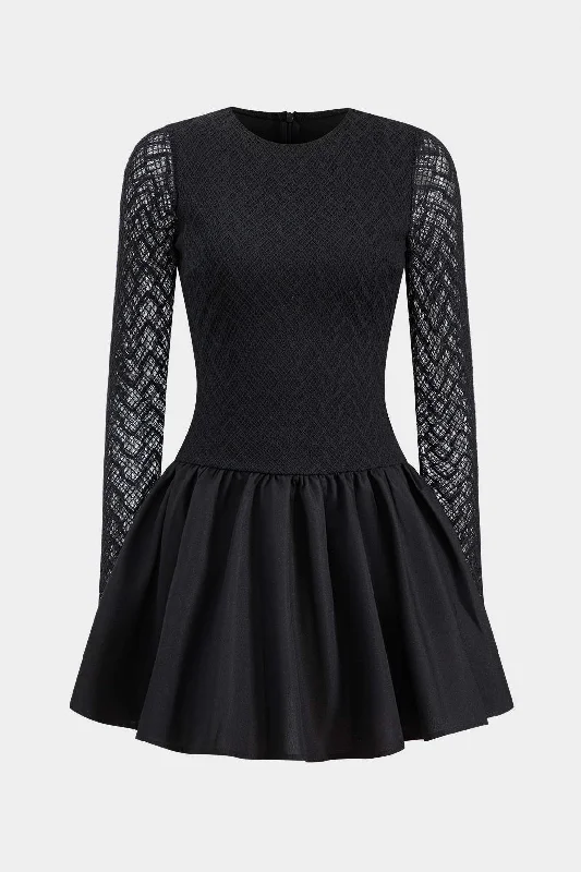 Ruched Zipper Puff Hem Long Sleeve Mini Dress Classic Floral Print Mini Dress