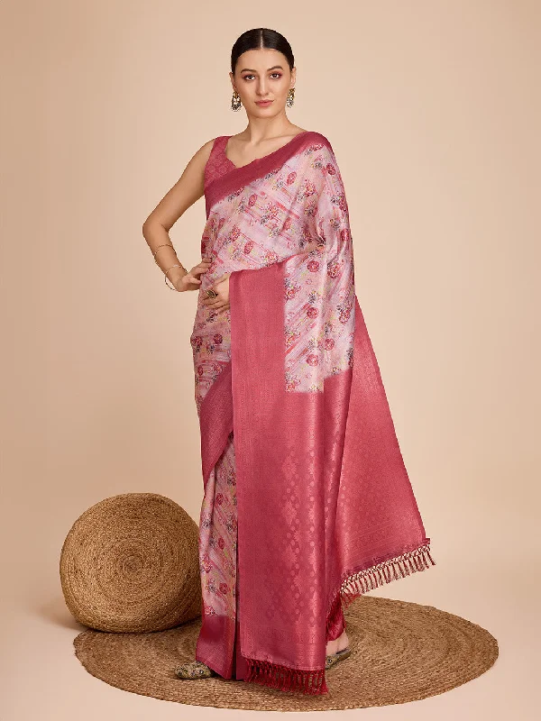 NOZ2TOZ Women Party Wear Semi Kanjivaram Silk Ready to Wear Saree with Unstitched Blouse(Size Up to 42) - Peach Sleeveless Chiffon Blouse NOZ2TOZ Women Party Wear Semi Kanjivaram Silk Ready to Wear Saree with Unstitched Blouse(Size Up to 42) - Peach Sleeveless Chiffon Blouse