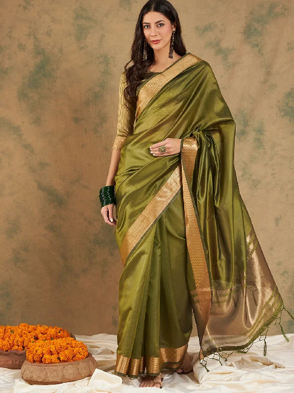 NOZ2TOZ Women Party Wear Cotton Organza Saree with Unstitched Blouse - Green Smart Casual Blouse NOZ2TOZ Women Party Wear Cotton Organza Saree with Unstitched Blouse - Green Smart Casual Blouse