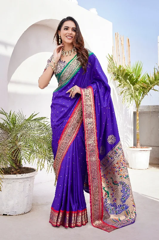 NOZ2TOZ Women Wedding Wear Zari Weaving Paithani Silk Saree with Unstitched Blouse - Blue Business Casual Blouse NOZ2TOZ Women Wedding Wear Zari Weaving Paithani Silk Saree with Unstitched Blouse - Blue Business Casual Blouse