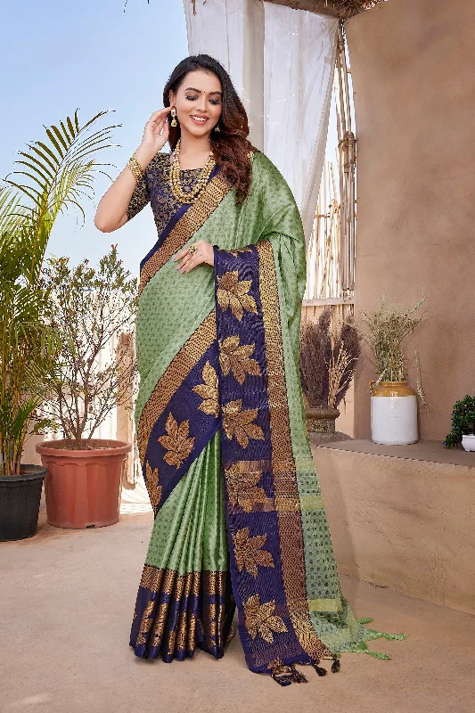 NOZ2TOZ Women Party Wear Aura Silk Saree with Unstitched Blouse - Sea Green Pastel Color Blouse NOZ2TOZ Women Party Wear Aura Silk Saree with Unstitched Blouse - Sea Green Pastel Color Blouse