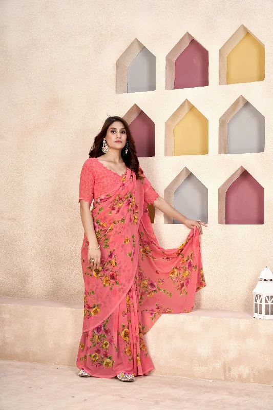 NOZ2TOZ Women Casual Wear Printed Weight Less Saree with Unstitched Blouse - Peach Elegant Embroidery Blouse NOZ2TOZ Women Casual Wear Printed Weight Less Saree with Unstitched Blouse - Peach Elegant Embroidery Blouse