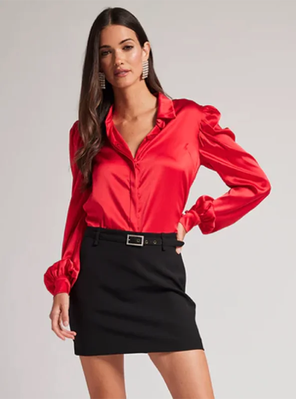 Crissy Blouse in Red Collared Satin Blouse