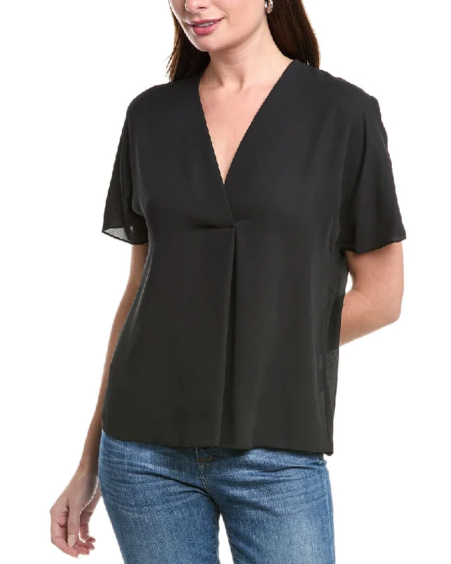 Vince Crepe V-Neck Blouse Silky Draped Blouse