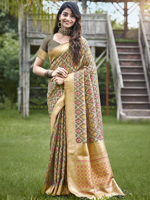 Women Grey Organza Saree With Un Stitched Blouse - Aanika Smart Casual Blouse