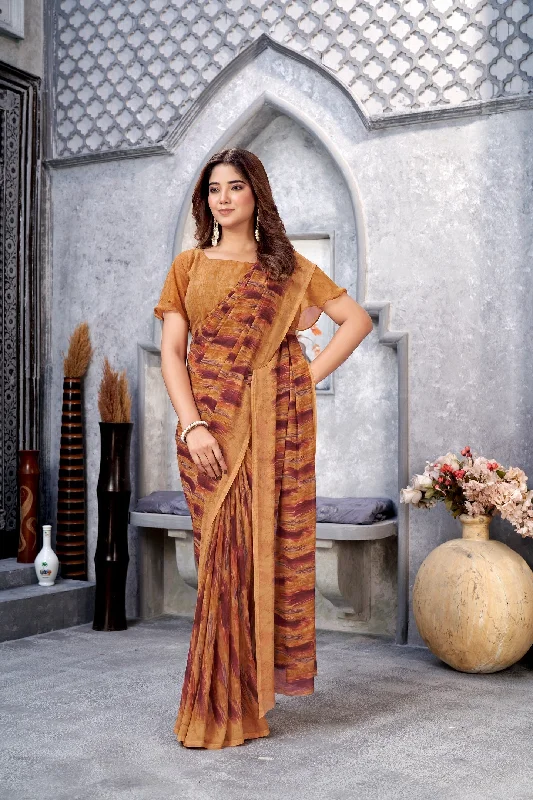 NOZ2TOZ Women Casual Wear Printed Weight Less Saree with Unstitched Blouse - Mustard Loose Oversized Blouse NOZ2TOZ Women Casual Wear Printed Weight Less Saree with Unstitched Blouse - Mustard Loose Oversized Blouse
