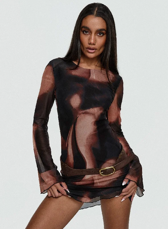 Nyxia Long Sleeve Mini Dress Multi Comfortable Casual Mini Dress