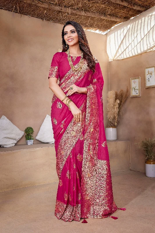 NOZ2TOZ Women Wedding Wear Zari Weaving Paithani Silk Saree with Unstitched Blouse - Pink Office-Ready Blouse NOZ2TOZ Women Wedding Wear Zari Weaving Paithani Silk Saree with Unstitched Blouse - Pink Office-Ready Blouse