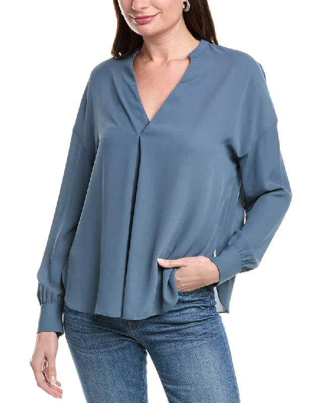 Vince Front Pleat Blouse Textured Cotton Blouse