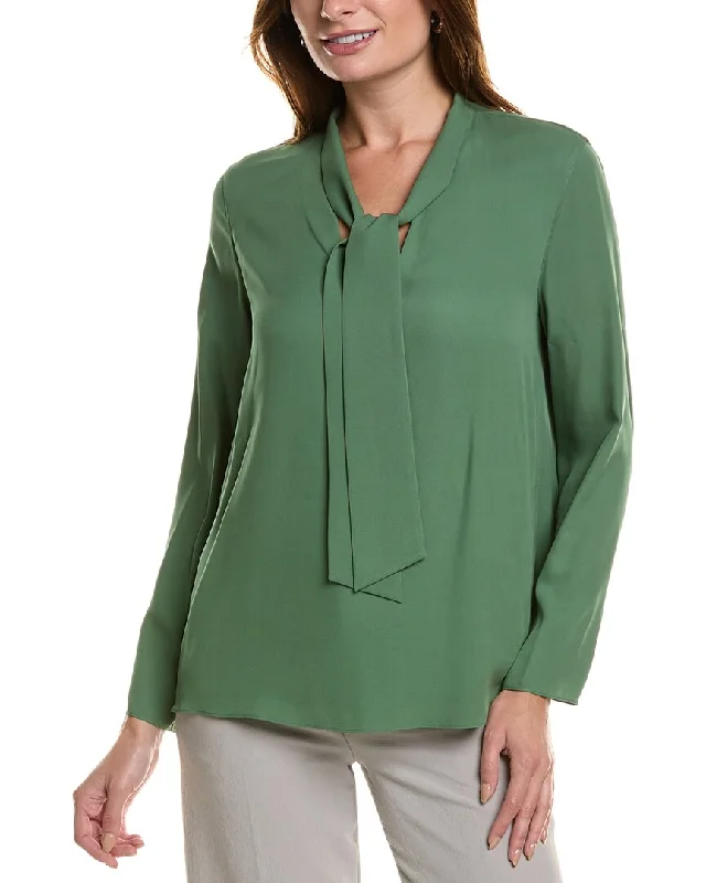 Lafayette 148 New York Tie-Collar Silk Blouse Polished Work Blouse