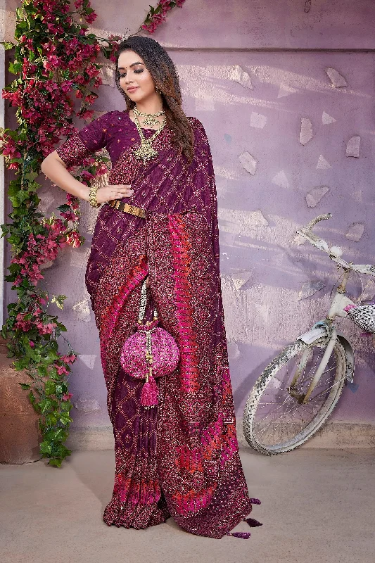 NOZ2TOZ Women Wedding Wear Jacquard Weaving Worked Pure Pashmina Saree with Unstitched Blouse - Wine Sleeveless Chiffon Blouse NOZ2TOZ Women Wedding Wear Jacquard Weaving Worked Pure Pashmina Saree with Unstitched Blouse - Wine Sleeveless Chiffon Blouse