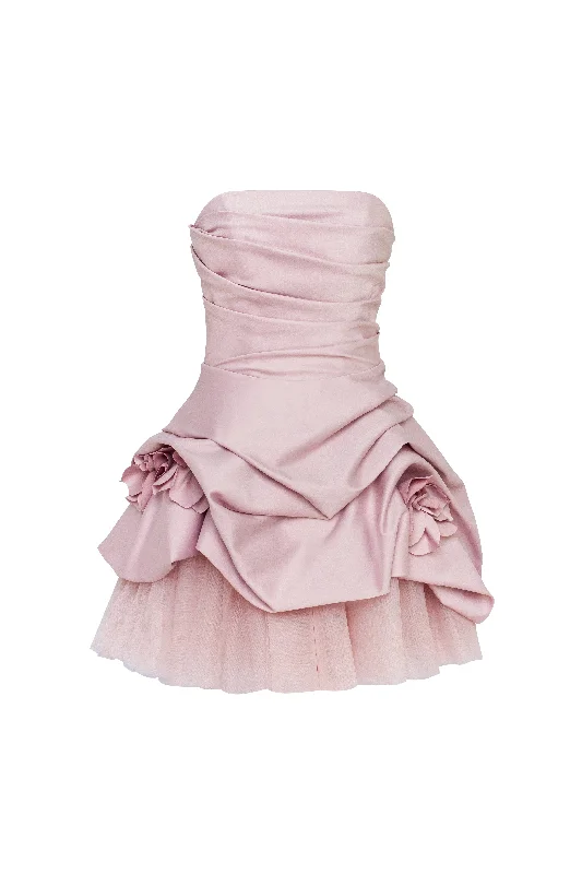 Rosette mini dress in misty rose, Glow-Up Trendy Button-Detail Mini Dress