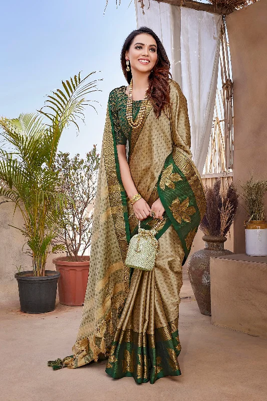 NOZ2TOZ Women Party Wear Aura Silk Saree with Unstitched Blouse - Light Brown Playful Puff Blouse NOZ2TOZ Women Party Wear Aura Silk Saree with Unstitched Blouse - Light Brown Playful Puff Blouse
