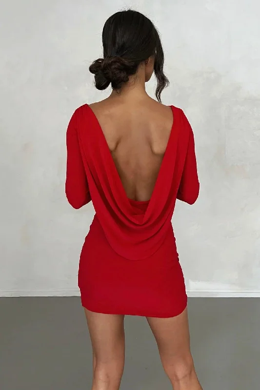 Kyla Reversible Mini Dress - Red Cozy Long Sleeve Mini Dress